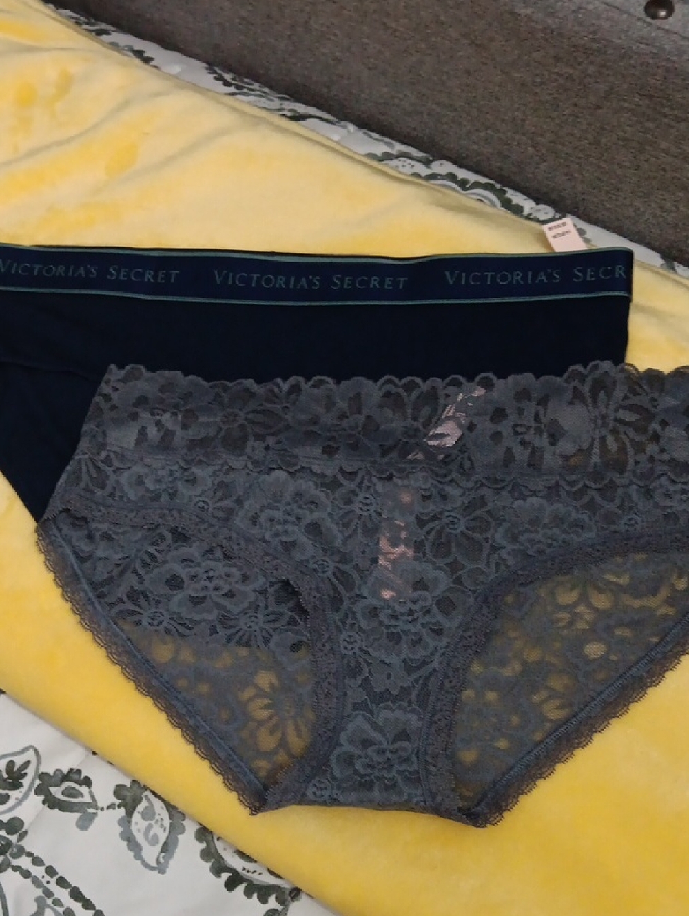 Victoria's Secret Navy & Gray Lace Bikini and Cotton Brief Set